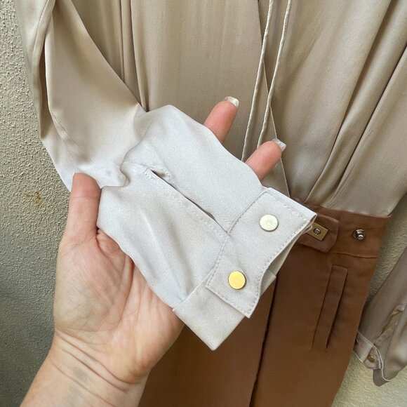 Diane von Furstenberg $450 wrap Sibylla Colorblock brown and beige dress 2 - Picture 9 of 15